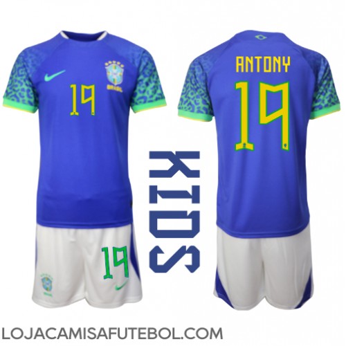 Camisa de Futebol Brasil Antony #19 Equipamento Secundário Infantil Mundo 2022 Manga Curta (+ Calças curtas)